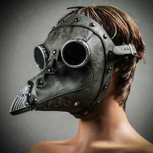 Steampunk Full Face Plague Doctor Mask - Grey